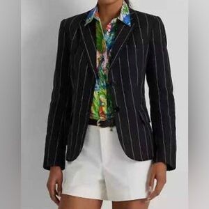 ✨Lauren Ralph Lauren Black Linen Pinstripe Blazer - Brand New with Tags!